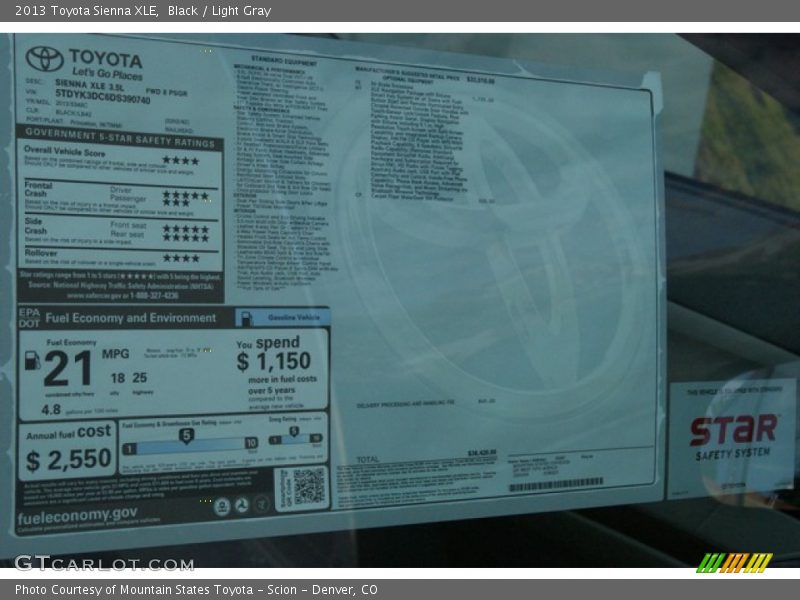 Black / Light Gray 2013 Toyota Sienna XLE