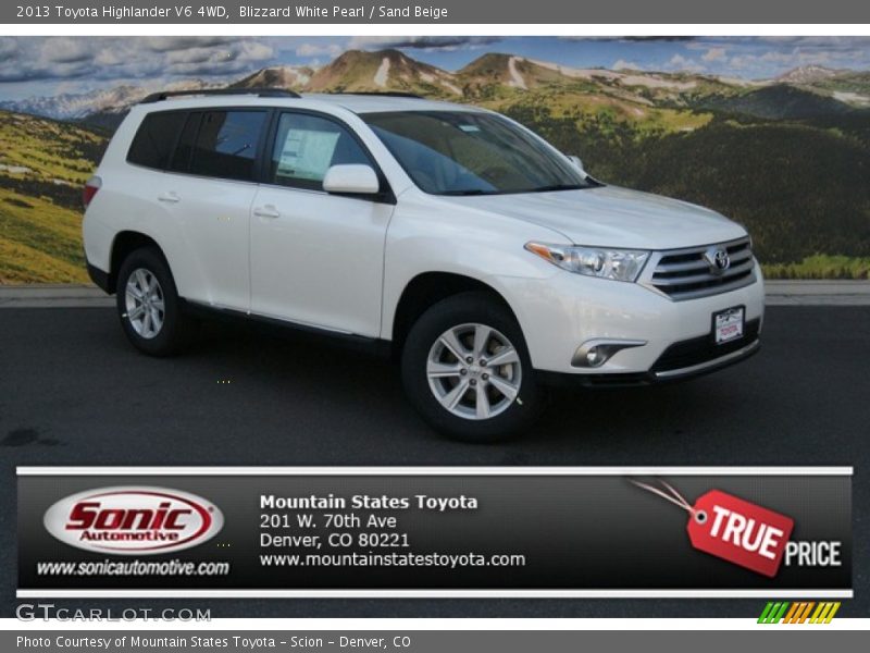 Blizzard White Pearl / Sand Beige 2013 Toyota Highlander V6 4WD