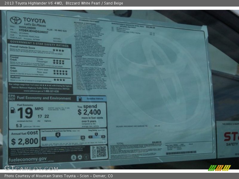 Blizzard White Pearl / Sand Beige 2013 Toyota Highlander V6 4WD