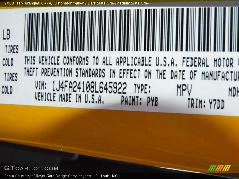 Detonator Yellow / Dark Slate Gray/Medium Slate Gray 2008 Jeep Wrangler X 4x4