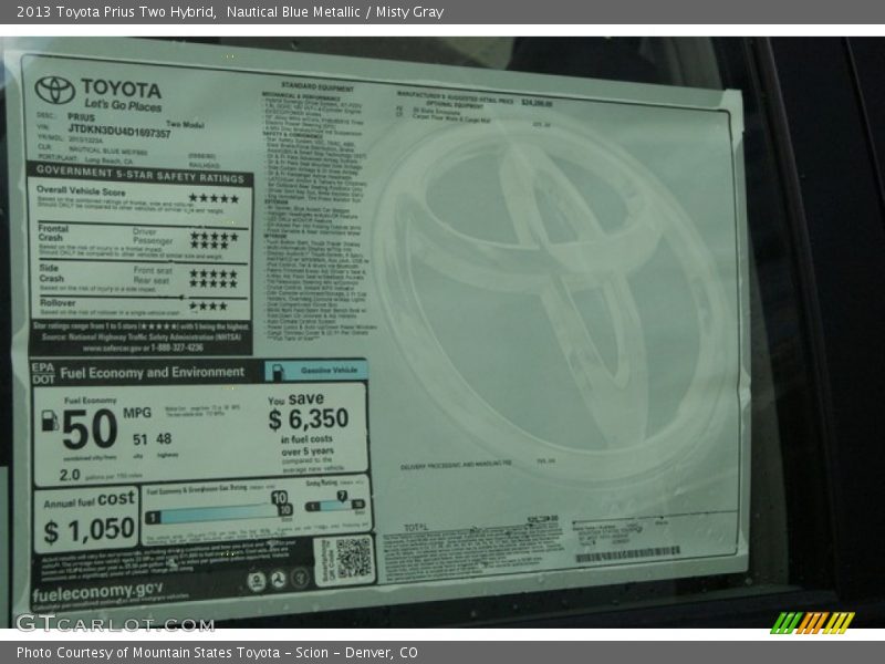 Nautical Blue Metallic / Misty Gray 2013 Toyota Prius Two Hybrid