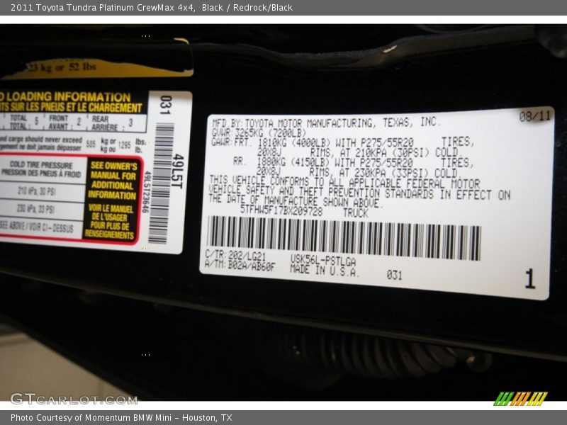 Black / Redrock/Black 2011 Toyota Tundra Platinum CrewMax 4x4