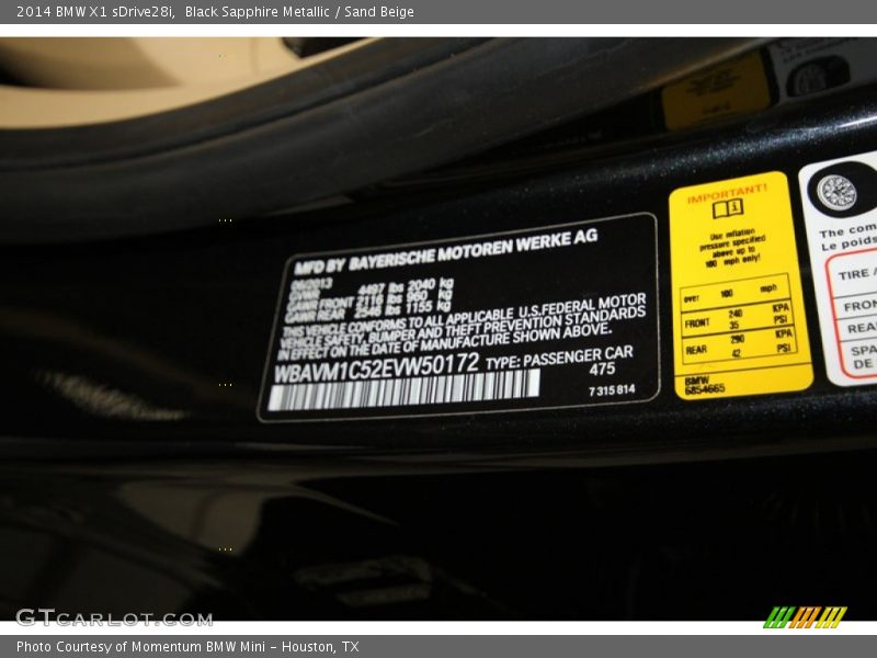 Black Sapphire Metallic / Sand Beige 2014 BMW X1 sDrive28i