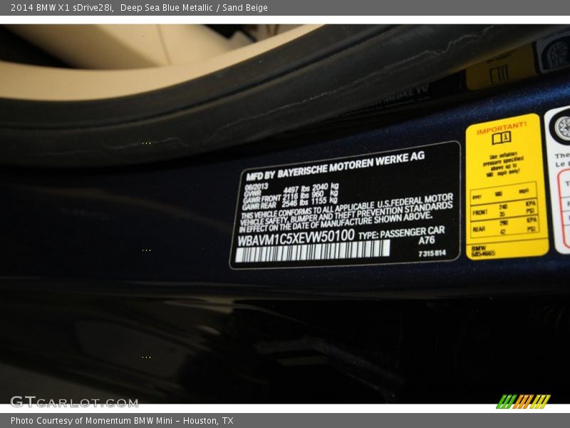 Deep Sea Blue Metallic / Sand Beige 2014 BMW X1 sDrive28i