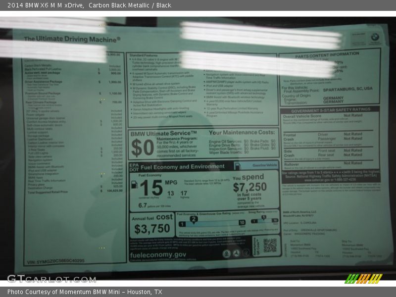  2014 X6 M M xDrive Window Sticker