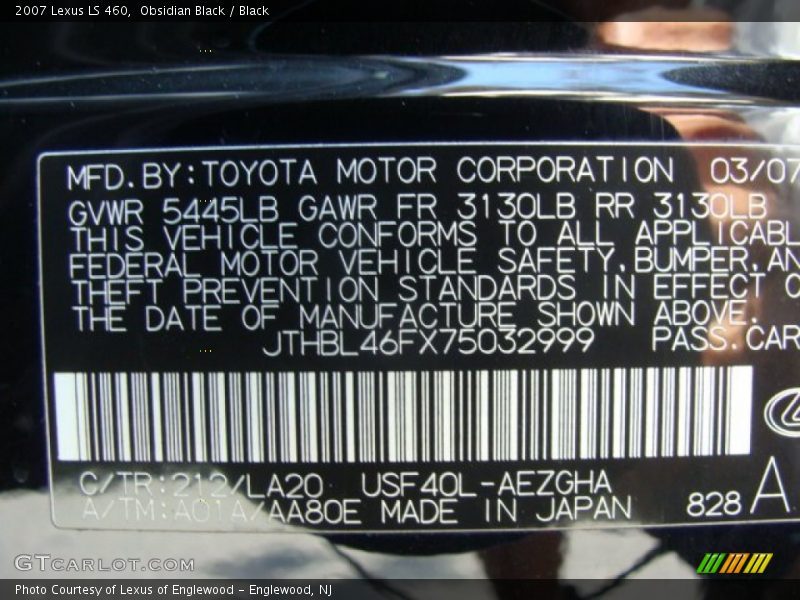 Obsidian Black / Black 2007 Lexus LS 460