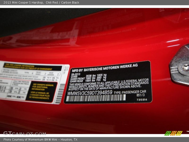 Chili Red / Carbon Black 2013 Mini Cooper S Hardtop