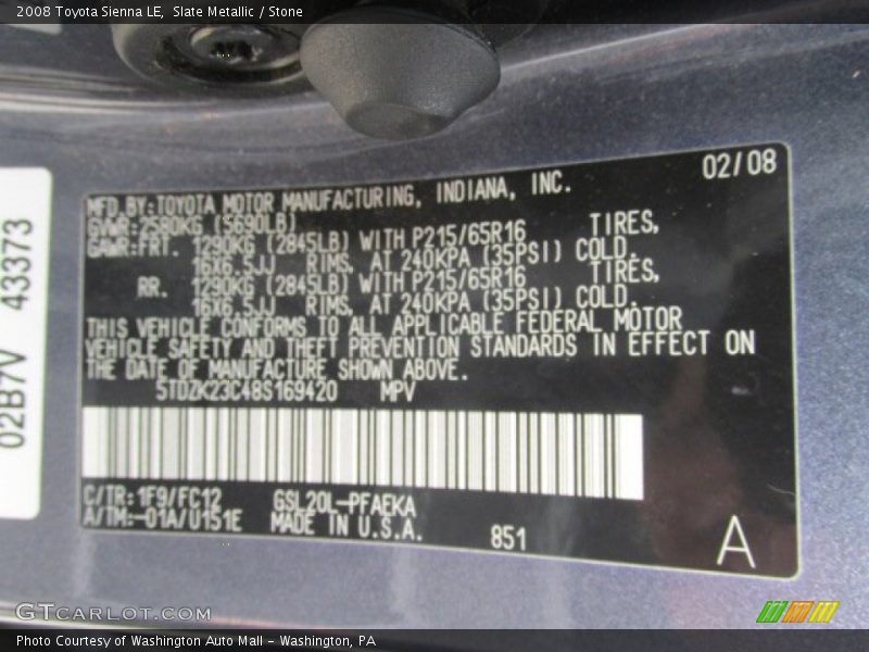 Slate Metallic / Stone 2008 Toyota Sienna LE