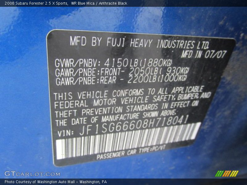 WR Blue Mica / Anthracite Black 2008 Subaru Forester 2.5 X Sports