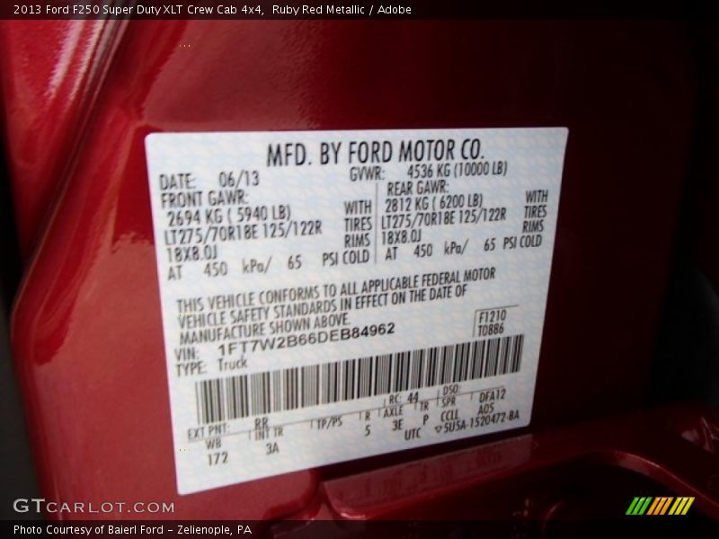 Ruby Red Metallic / Adobe 2013 Ford F250 Super Duty XLT Crew Cab 4x4