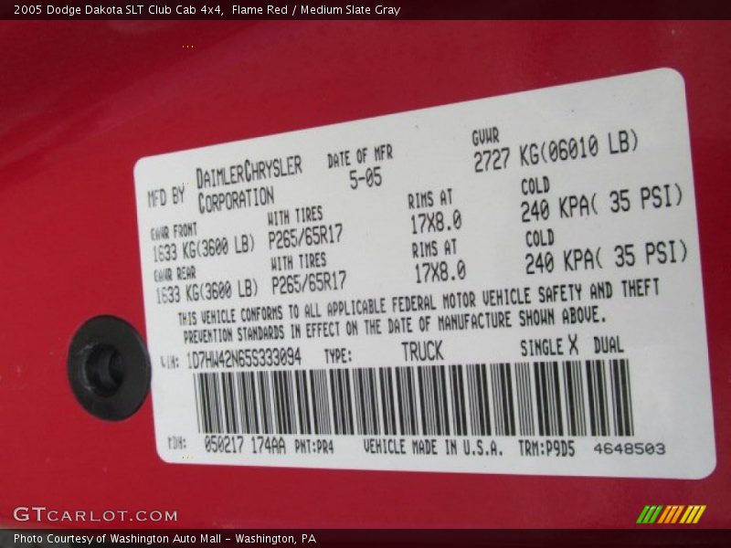 Flame Red / Medium Slate Gray 2005 Dodge Dakota SLT Club Cab 4x4