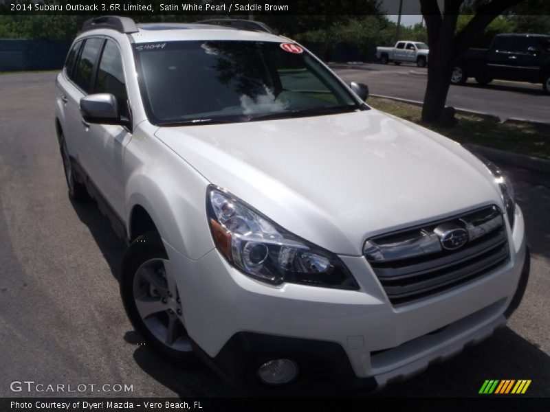 Satin White Pearl / Saddle Brown 2014 Subaru Outback 3.6R Limited