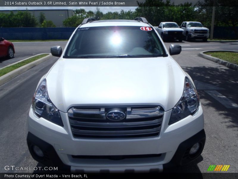 Satin White Pearl / Saddle Brown 2014 Subaru Outback 3.6R Limited