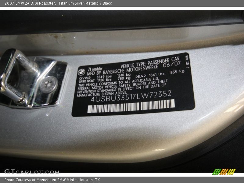 Titanium Silver Metallic / Black 2007 BMW Z4 3.0i Roadster