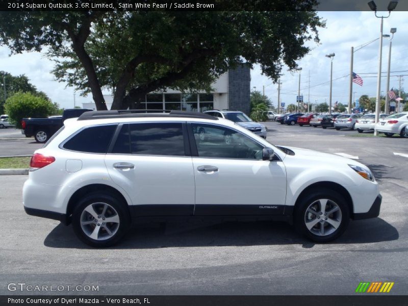 Satin White Pearl / Saddle Brown 2014 Subaru Outback 3.6R Limited