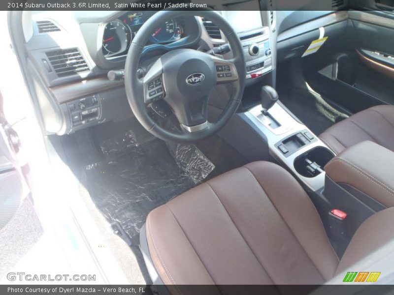 Satin White Pearl / Saddle Brown 2014 Subaru Outback 3.6R Limited