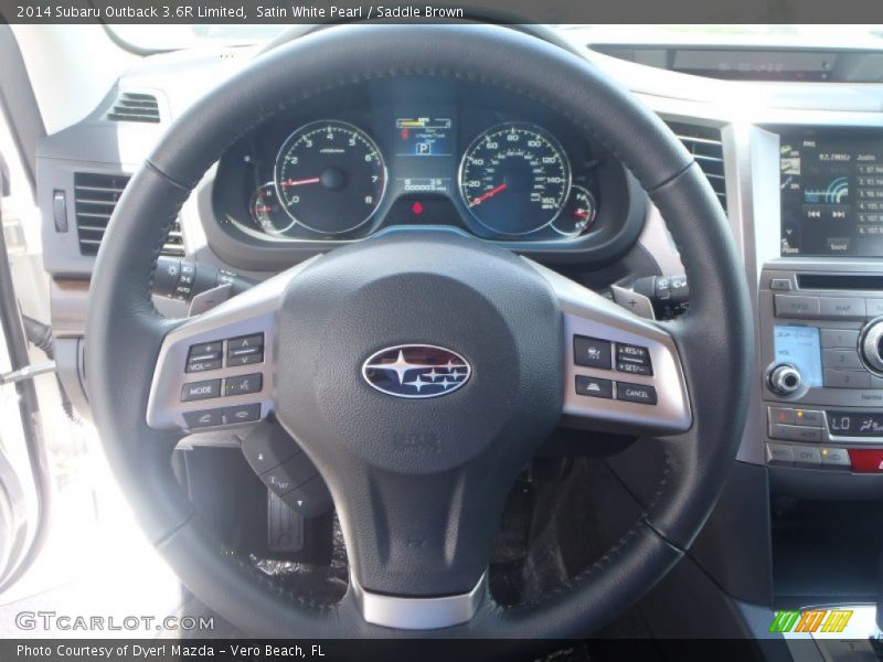 Satin White Pearl / Saddle Brown 2014 Subaru Outback 3.6R Limited