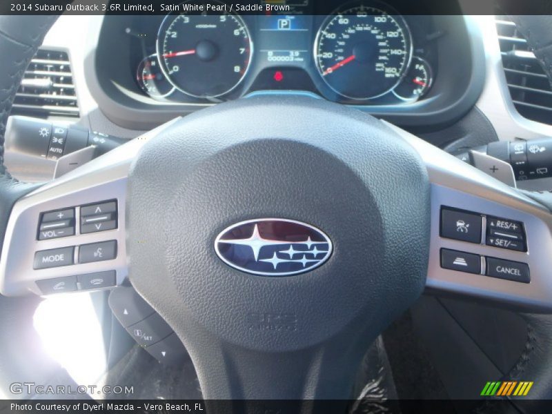 Satin White Pearl / Saddle Brown 2014 Subaru Outback 3.6R Limited