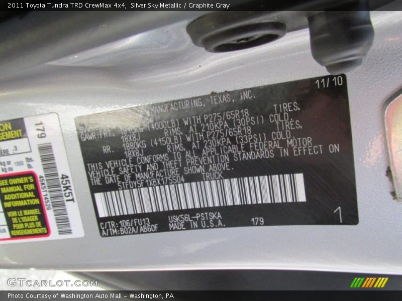 Silver Sky Metallic / Graphite Gray 2011 Toyota Tundra TRD CrewMax 4x4