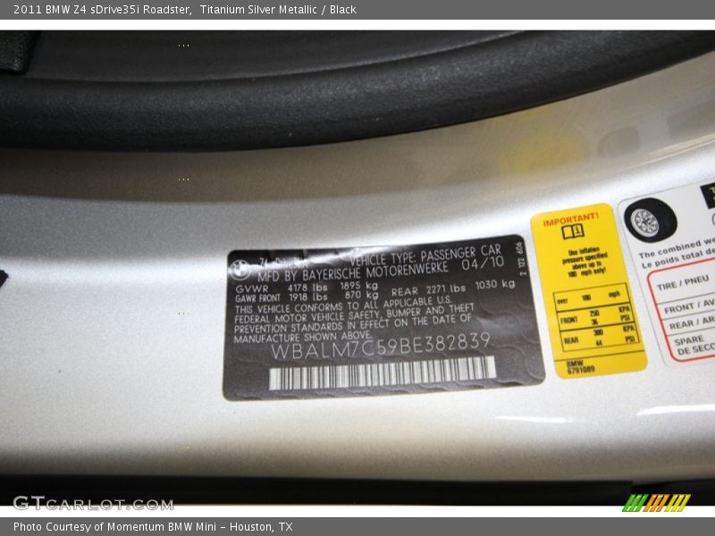 Titanium Silver Metallic / Black 2011 BMW Z4 sDrive35i Roadster