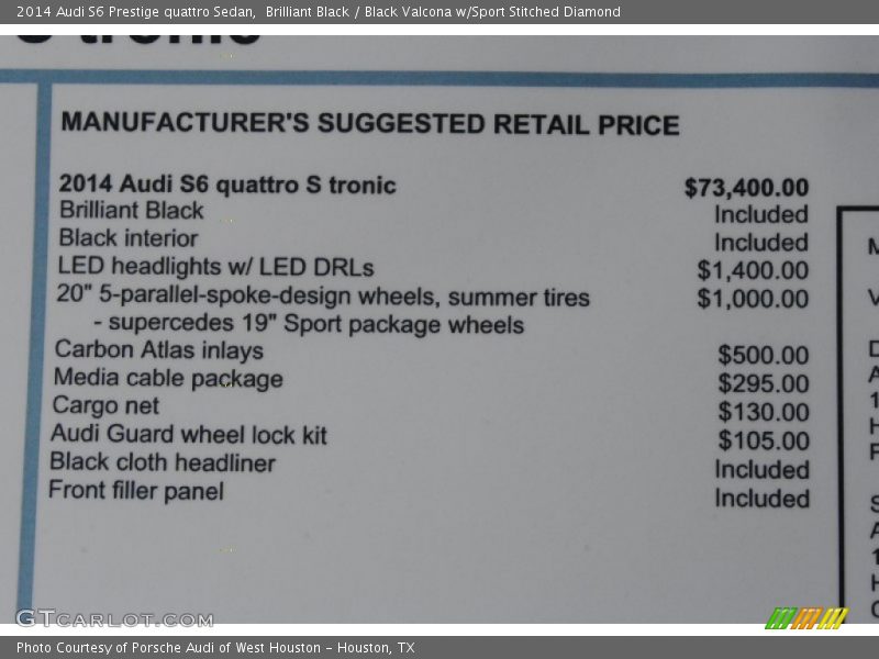  2014 S6 Prestige quattro Sedan Window Sticker