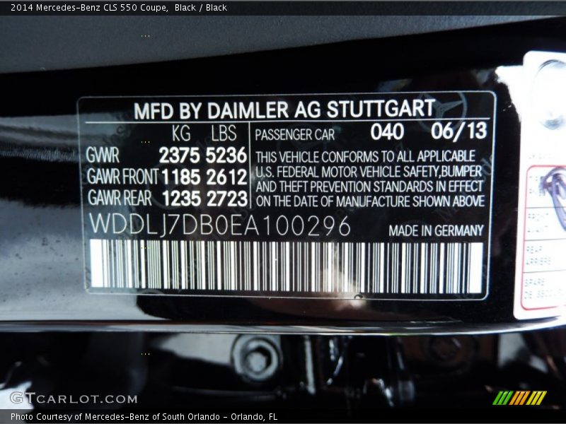 2014 CLS 550 Coupe Black Color Code 040