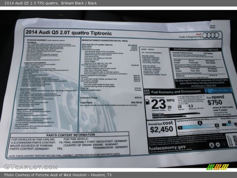  2014 Q5 2.0 TFSI quattro Window Sticker