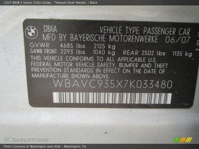 Titanium Silver Metallic / Black 2007 BMW 3 Series 328xi Sedan
