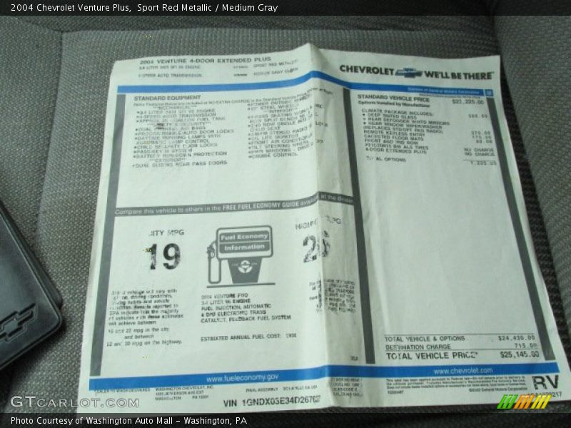  2004 Venture Plus Window Sticker