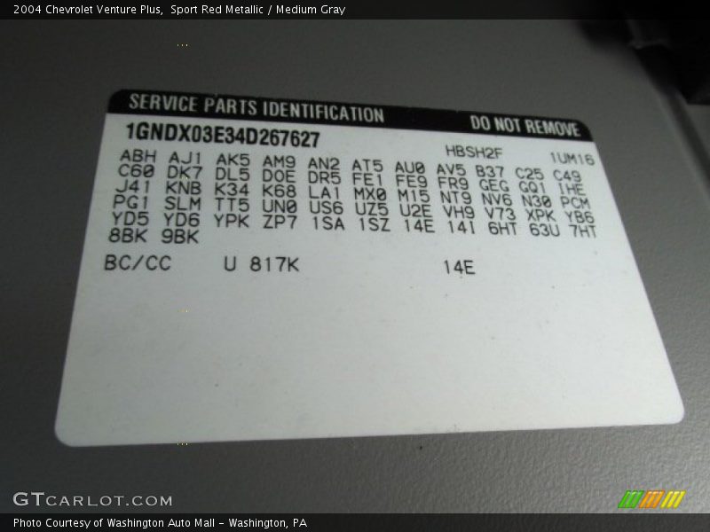 2004 Venture Plus Sport Red Metallic Color Code 817K