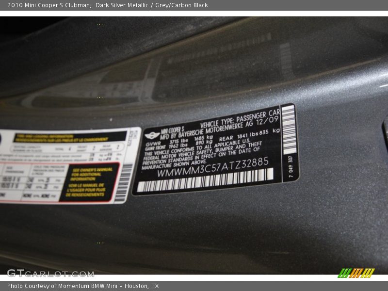 Dark Silver Metallic / Grey/Carbon Black 2010 Mini Cooper S Clubman
