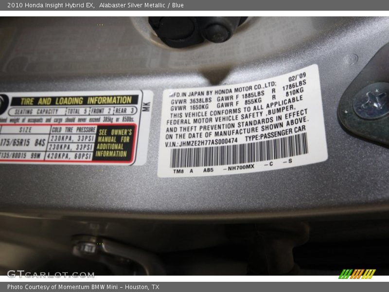 Alabaster Silver Metallic / Blue 2010 Honda Insight Hybrid EX