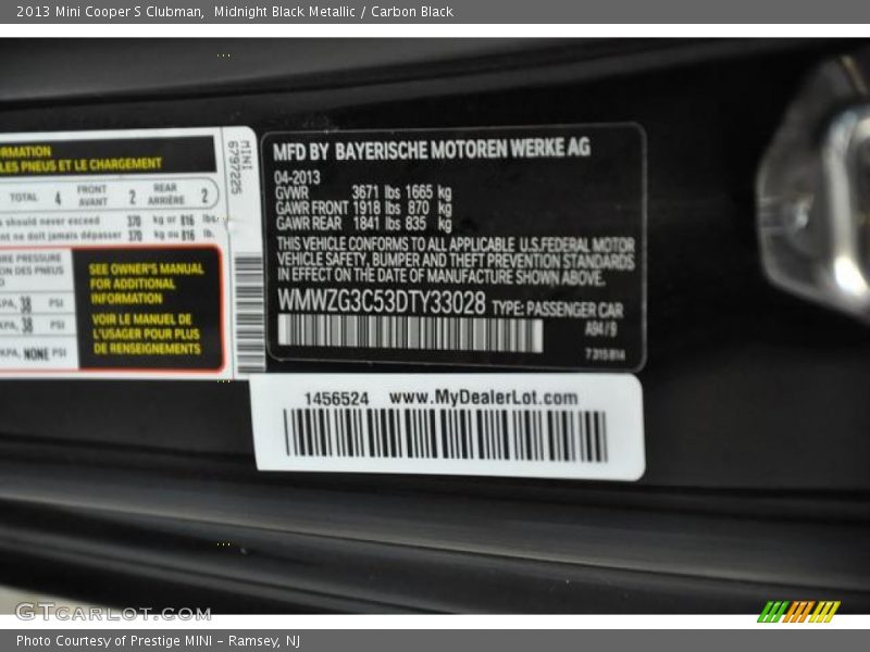 Midnight Black Metallic / Carbon Black 2013 Mini Cooper S Clubman