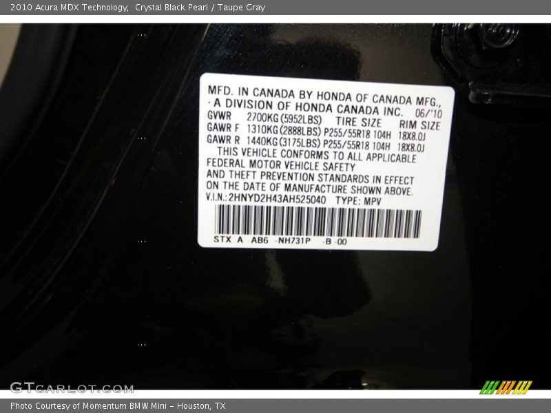 Crystal Black Pearl / Taupe Gray 2010 Acura MDX Technology