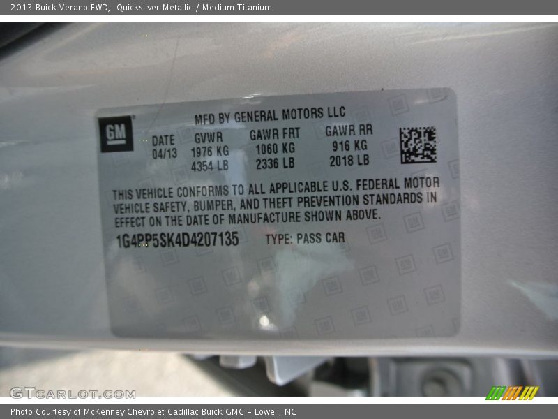 Quicksilver Metallic / Medium Titanium 2013 Buick Verano FWD
