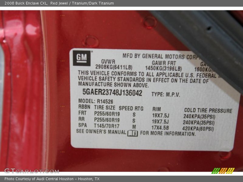 Red Jewel / Titanium/Dark Titanium 2008 Buick Enclave CXL