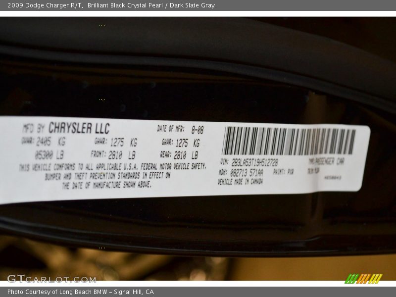 Brilliant Black Crystal Pearl / Dark Slate Gray 2009 Dodge Charger R/T