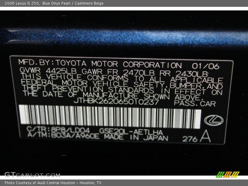 Blue Onyx Pearl / Cashmere Beige 2006 Lexus IS 250