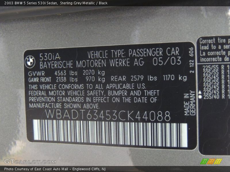 Sterling Grey Metallic / Black 2003 BMW 5 Series 530i Sedan