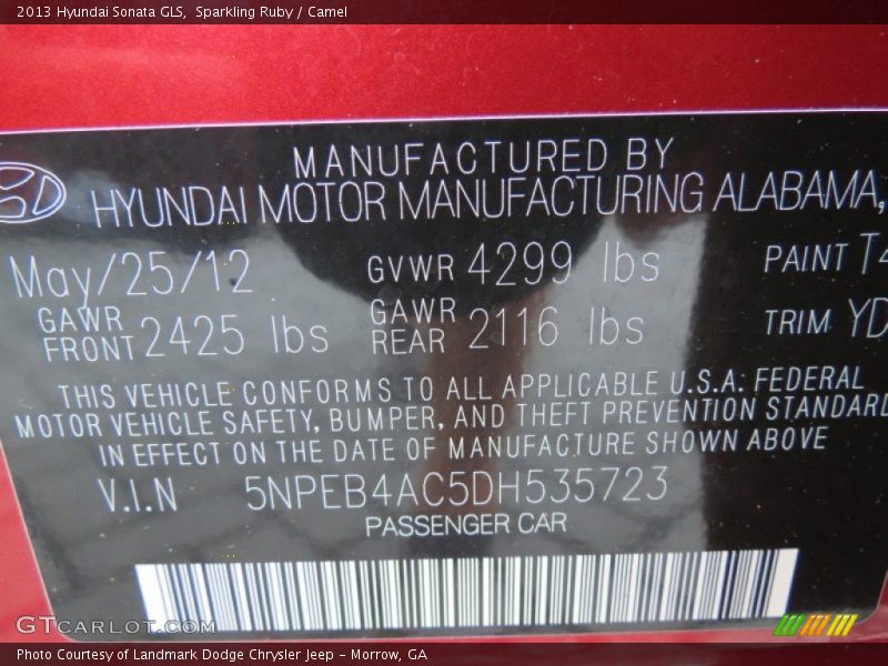 Sparkling Ruby / Camel 2013 Hyundai Sonata GLS