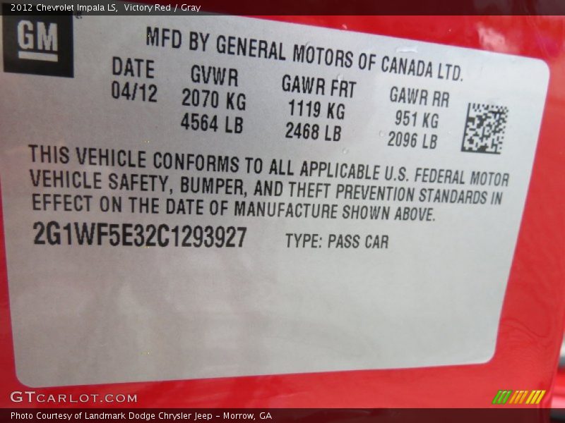 Victory Red / Gray 2012 Chevrolet Impala LS