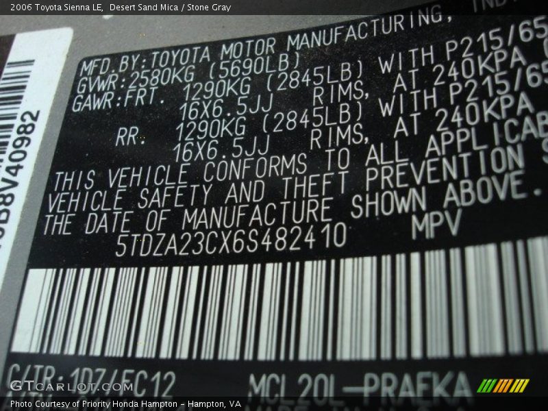 Desert Sand Mica / Stone Gray 2006 Toyota Sienna LE