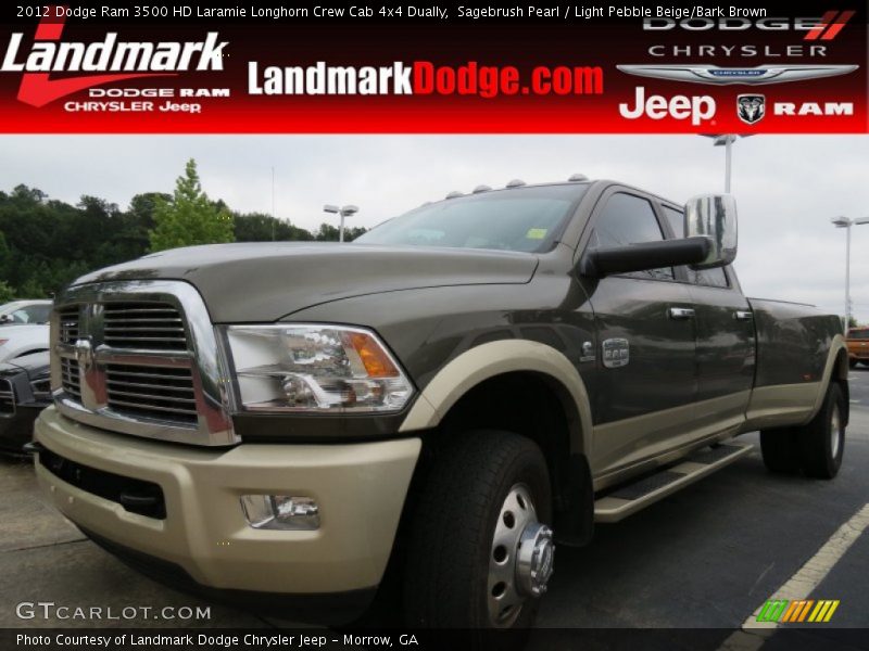 Sagebrush Pearl / Light Pebble Beige/Bark Brown 2012 Dodge Ram 3500 HD Laramie Longhorn Crew Cab 4x4 Dually