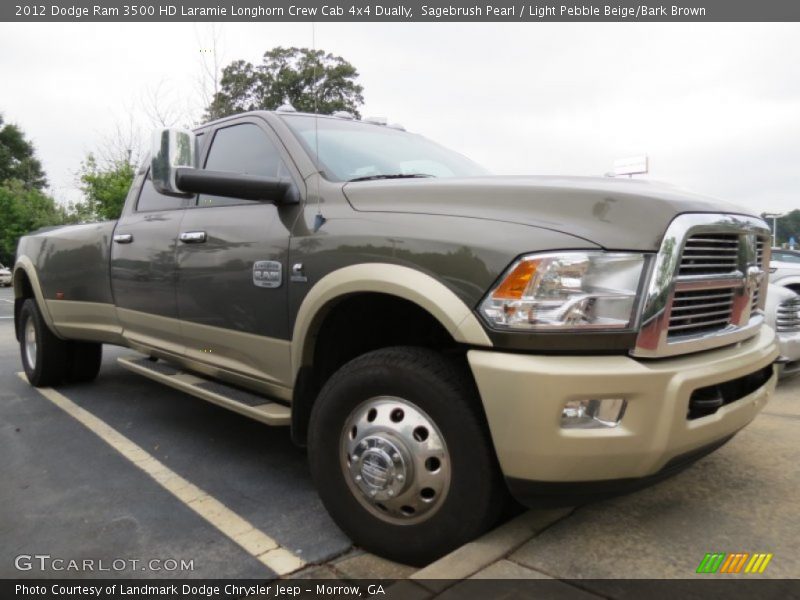 Sagebrush Pearl / Light Pebble Beige/Bark Brown 2012 Dodge Ram 3500 HD Laramie Longhorn Crew Cab 4x4 Dually