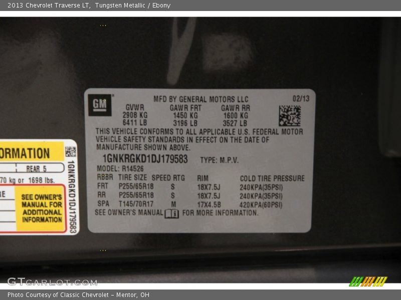 Tungsten Metallic / Ebony 2013 Chevrolet Traverse LT