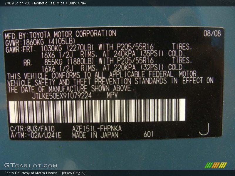 Hypnotic Teal Mica / Dark Gray 2009 Scion xB