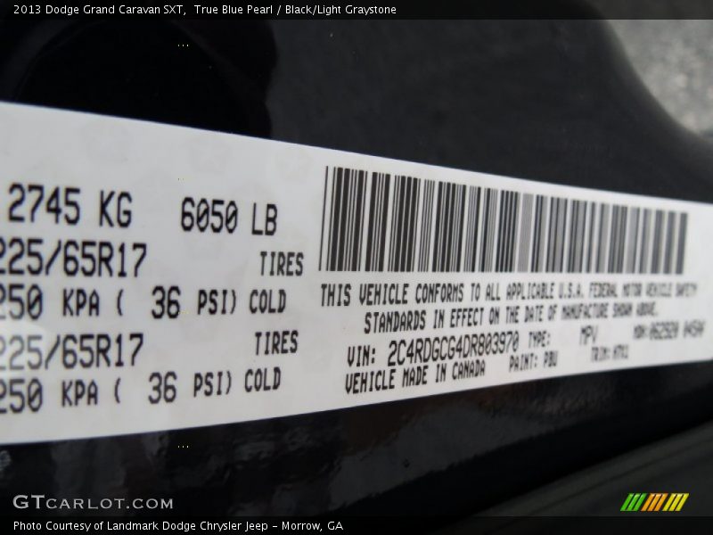 True Blue Pearl / Black/Light Graystone 2013 Dodge Grand Caravan SXT