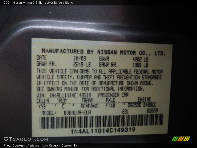 Velvet Beige / Blond 2004 Nissan Altima 2.5 SL