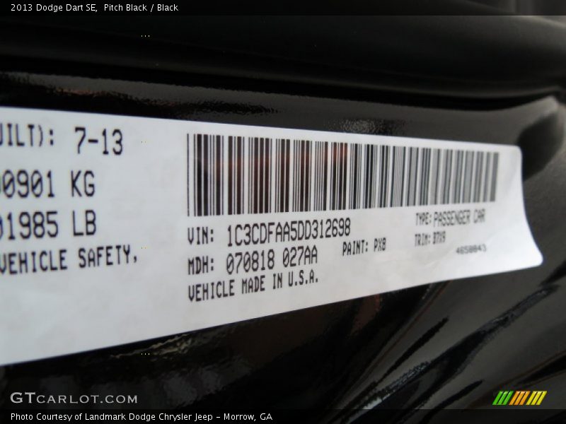 Pitch Black / Black 2013 Dodge Dart SE