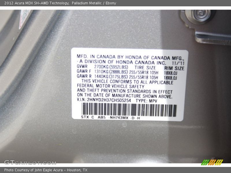 Palladium Metallic / Ebony 2012 Acura MDX SH-AWD Technology